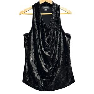 KAREN‎ KANE Crushed Velvet Cowl Neck Top Women's Black Luxe Holiday Glam